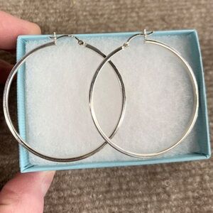 Big .925 Sterling Silver Hoop Earrings with open hoop & post Wide 5mm boho style